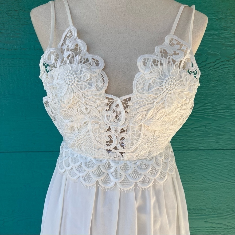 REISS Serena Lace Midi Dress NWT White Crochet Lace Empire Waist Wedding Guest - Picture 4 of 15